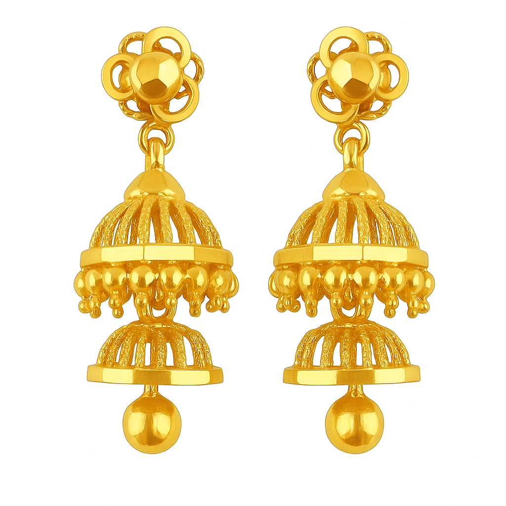 24K Gold Plated Pure Silver Jhumka Earrings – Handcrafted Ethnic Design