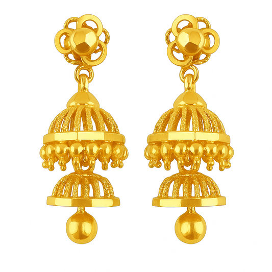 24K Gold Plated Pure Silver Jhumka Earrings – Handcrafted Ethnic Design
