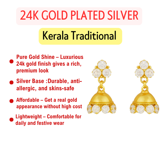 24K Gold Plated Pure Silver Jhumka – Lightweight & Allergy-Free