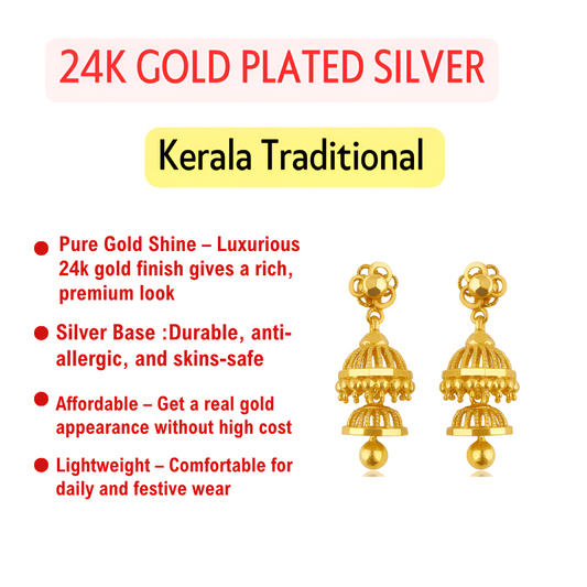 24K Gold Plated Pure Silver Jhumka Earrings – Handcrafted Ethnic Design